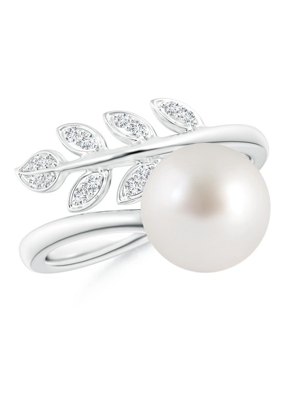 South Sea Cultured Pearl Olive Leaf Wrap Ring in 14K White Gold for Women | June Birthstone, Birthday, Anniversary, Jewelry Gift for Women | Pearl Ring