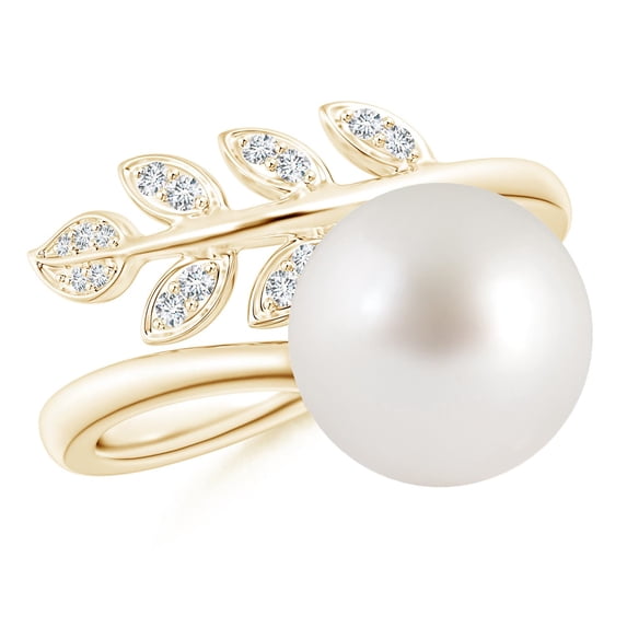 ANGARA South Sea Cultured Pearl Olive Leaf Wrap Ring in 14K Yellow Gold for Women | June Birthstone, Birthday, Anniversary, Jewelry Gift for Women | Pearl Ring