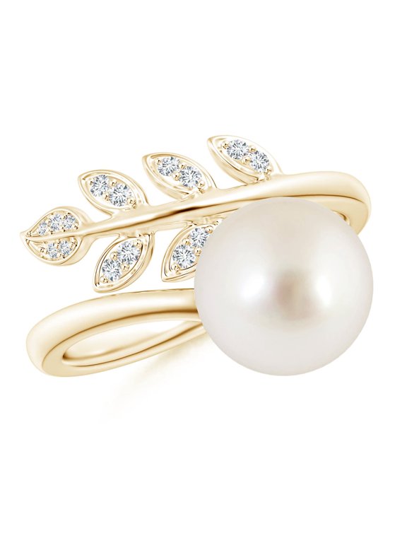 South Sea Cultured Pearl Olive Leaf Wrap Ring in 14K Yellow Gold for Women | June Birthstone, Birthday, Anniversary, Jewelry Gift for Women | Pearl Ring