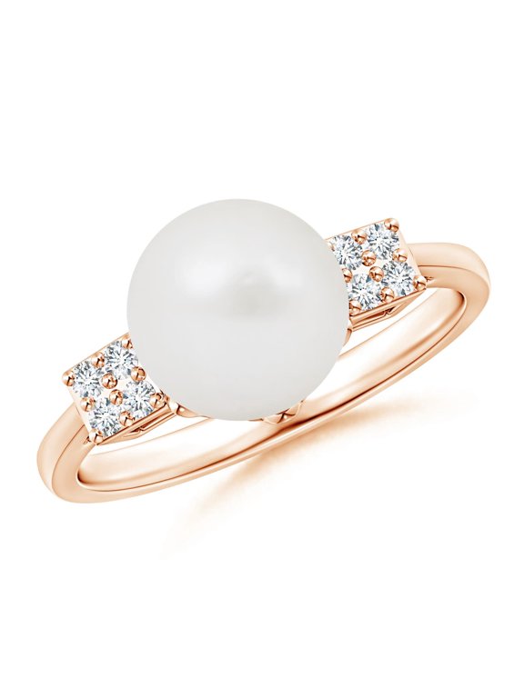 South Sea Cultured Pearl Ring with Cluster Diamonds in 14K Rose Gold for Women | June Birthstone, Birthday, Anniversary, Jewelry Gift for Women | Pearl Ring