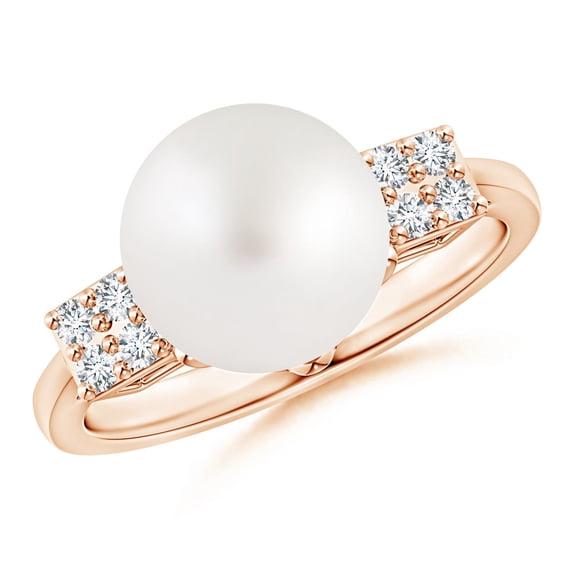 ANGARA South Sea Cultured Pearl Ring with Cluster Diamonds in 14K Rose Gold for Women | June Birthstone, Birthday, Anniversary, Jewelry Gift for Women | Pearl Ring