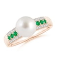 thumbnail image 1 of ANGARA South Sea Cultured Pearl Ring with Emeralds in 14K Rose Gold for Women | June Birthstone, Birthday, Anniversary, Jewelry Gift for Women | Pearl Ring, 1 of 9