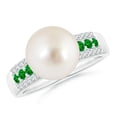 thumbnail image 1 of ANGARA South Sea Cultured Pearl Ring with Emeralds in 14K White Gold for Women | June Birthstone, Birthday, Anniversary, Jewelry Gift for Women | Pearl Ring, 1 of 9