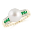 thumbnail image 1 of ANGARA South Sea Cultured Pearl Ring with Emeralds in 14K Yellow Gold for Women | June Birthstone, Birthday, Anniversary, Jewelry Gift for Women | Natural Pearl Ring, 1 of 9