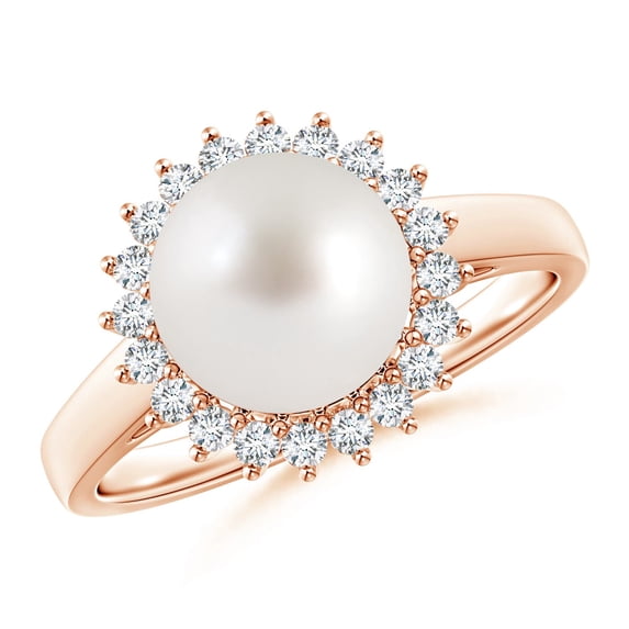 ANGARA South Sea Cultured Pearl Ring with Floral Halo in 14K Rose Gold for Women | June Birthstone, Birthday, Anniversary, Jewelry Gift for Women | Pearl Ring