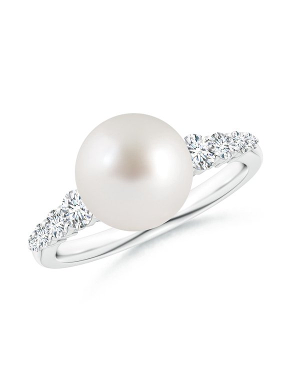 South Sea Cultured Pearl Ring with Graduated Diamonds in 14K White Gold for Women | June Birthstone, Birthday, Anniversary, Jewelry Gift for Women | Pearl Ring