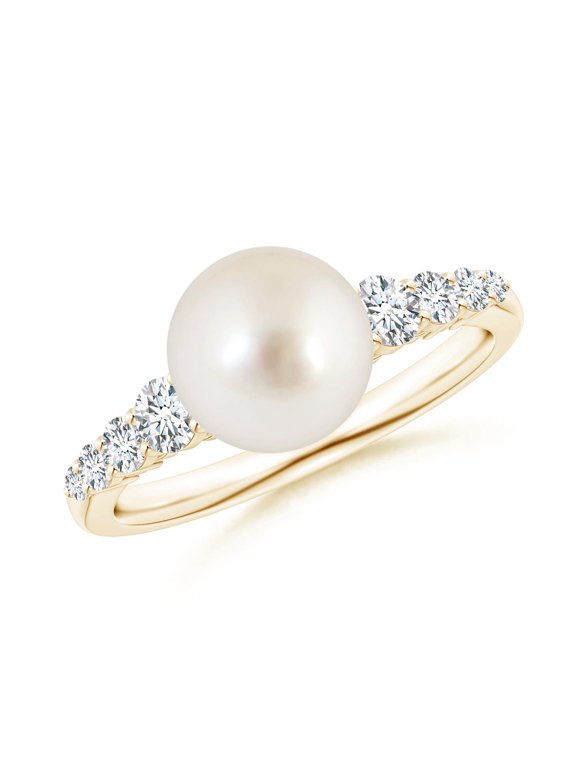 South Sea Cultured Pearl Ring with Graduated Diamonds in 14K Yellow Gold for Women | June Birthstone, Birthday, Anniversary, Jewelry Gift for Women | Pearl Ring