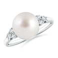 thumbnail image 1 of ANGARA South Sea Cultured Pearl Ring with Trio Diamonds in 925 Sterling Silver for Women | June Birthstone, Birthday, Anniversary, Jewelry Gift for Women | Pearl Ring, 1 of 8
