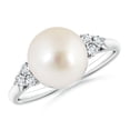 thumbnail image 1 of ANGARA South Sea Cultured Pearl Ring with Trio Diamonds in 925 Sterling Silver for Women | June Birthstone, Birthday, Anniversary, Jewelry Gift for Women | Pearl Ring, 1 of 8