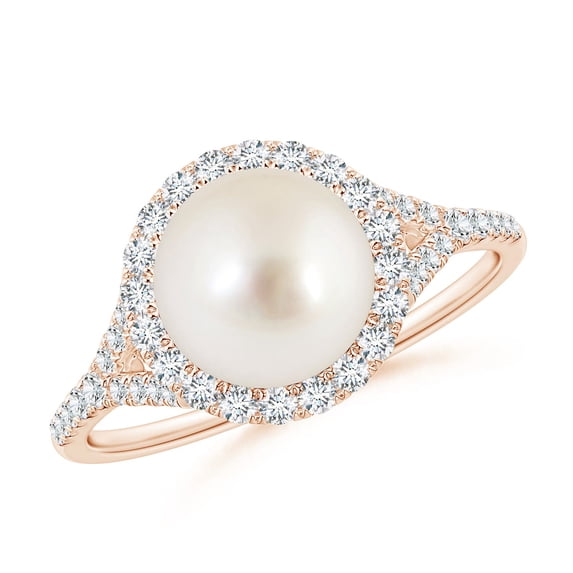 ANGARA South Sea Cultured Pearl Split Shank Ring with Halo in 14K Rose Gold for Women | June Birthstone, Birthday, Anniversary, Jewelry Gift for Women | Pearl Ring