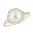 thumbnail image 1 of ANGARA South Sea Cultured Pearl Split Shank Ring with Halo in 14K Yellow Gold for Women | June Birthstone, Birthday, Anniversary, Jewelry Gift for Women | Pearl Ring, 1 of 9
