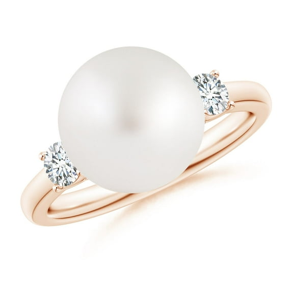 ANGARA South Sea Cultured Pearl Three Stone Ring with Diamonds in 14K Rose Gold for Women | June Birthstone, Birthday, Anniversary, Jewelry Gift for Women | Pearl Ring
