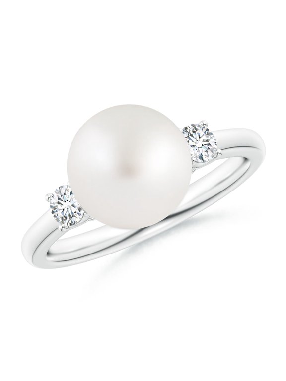 South Sea Cultured Pearl Three Stone Ring with Diamonds in 14K White Gold for Women | June Birthstone, Birthday, Anniversary, Jewelry Gift for Women | Pearl Ring