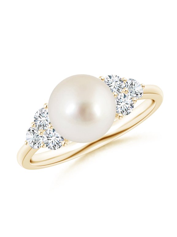 South Sea Cultured Pearl Trio Diamond Ring in 14K Yellow Gold for Women | June Birthstone, Birthday, Anniversary, Jewelry Gift for Women | Pearl Ring