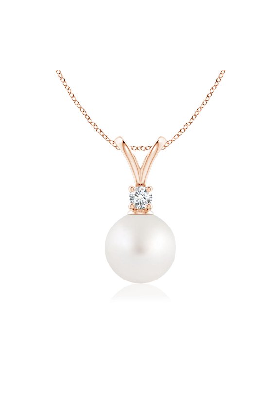 South Sea Cultured Pearl V-Bale Pendant in 14K Rose Gold for Women | June Birthstone, Birthday, Anniversary, Jewelry Gift for Women | Pearl Necklace