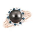 thumbnail image 1 of ANGARA Tahitian Cultured Pearl and Blue Diamond Ring in 14K Rose Gold for Women | June Birthstone, Birthday, Anniversary, Jewelry Gift for Women | Pearl Ring, 1 of 9