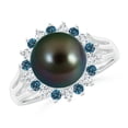 thumbnail image 1 of ANGARA Tahitian Cultured Pearl and Blue Diamond Ring in 14K White Gold for Women | June Birthstone, Birthday, Anniversary, Jewelry Gift for Women | Pearl Ring, 1 of 8