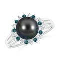 thumbnail image 1 of ANGARA Tahitian Cultured Pearl and Blue Diamond Ring in 14K White Gold for Women | June Birthstone, Birthday, Anniversary, Jewelry Gift for Women | Pearl Ring, 1 of 9
