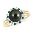 thumbnail image 1 of ANGARA Tahitian Cultured Pearl and Blue Diamond Ring in 14K Yellow Gold for Women | June Birthstone, Birthday, Anniversary, Jewelry Gift for Women | Pearl Ring, 1 of 9