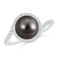 thumbnail image 1 of ANGARA Tahitian Cultured Pearl Bypass Ring with Diamond Halo in 14K White Gold for Women | June Birthstone, Birthday, Anniversary, Jewelry Gift for Women | Pearl Ring, 1 of 8