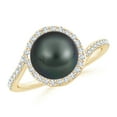thumbnail image 1 of ANGARA Tahitian Cultured Pearl Bypass Ring with Diamond Halo in 14K Yellow Gold for Women | June Birthstone, Birthday, Anniversary, Jewelry Gift for Women | Pearl Ring, 1 of 8
