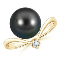 ANGARA Tahitian Cultured Pearl Chevron Ring with Diamond in 14K Yellow Gold for Women | June Birthstone, Birthday, Anniversary, Jewelry Gift for Women | Pearl Ring
