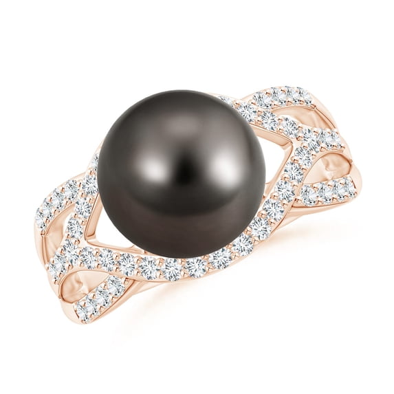ANGARA Tahitian Cultured Pearl Criss-Cross Shank Ring in 14K Rose Gold for Women | June Birthstone, Birthday, Anniversary, Jewelry Gift for Women | Pearl Ring