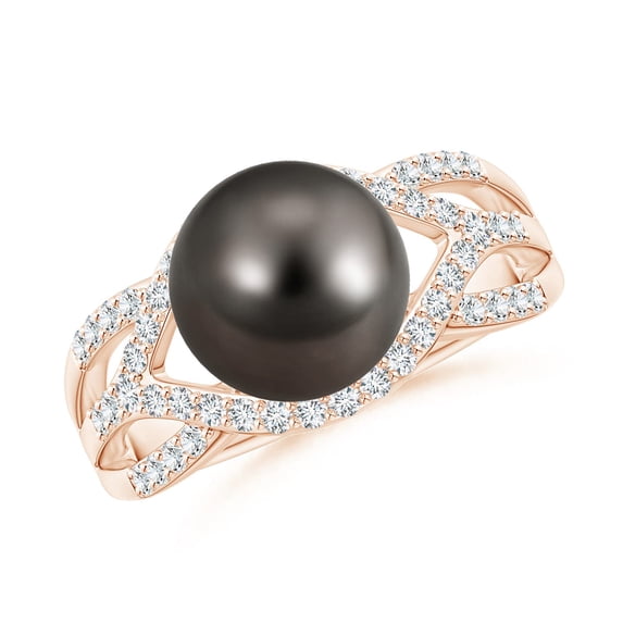 ANGARA Tahitian Cultured Pearl Criss-Cross Shank Ring in 14K Rose Gold for Women | June Birthstone, Birthday, Anniversary, Jewelry Gift for Women | Pearl Ring