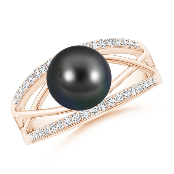 ANGARA Tahitian Cultured Pearl and Diamond Criss-Cross Ring in 14K Rose Gold for Women | June Birthstone, Birthday, Anniversary, Jewelry Gift for Women | Pearl Ring