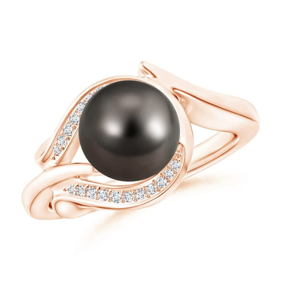ANGARA Tahitian Cultured Pearl and Diamond Loop Ring in 14K Rose Gold for Women | June Birthstone, Birthday, Anniversary, Jewelry Gift for Women | Pearl Ring