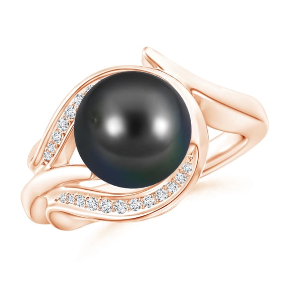 ANGARA Tahitian Cultured Pearl and Diamond Loop Ring in 14K Rose Gold for Women | June Birthstone, Birthday, Anniversary, Jewelry Gift for Women | Pearl Ring