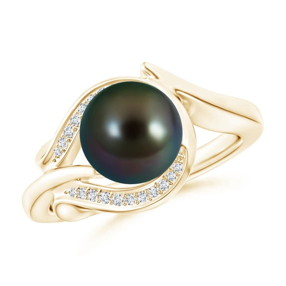 ANGARA Tahitian Cultured Pearl and Diamond Loop Ring in 14K Yellow Gold for Women | June Birthstone, Birthday, Anniversary, Jewelry Gift for Women | Pearl Ring