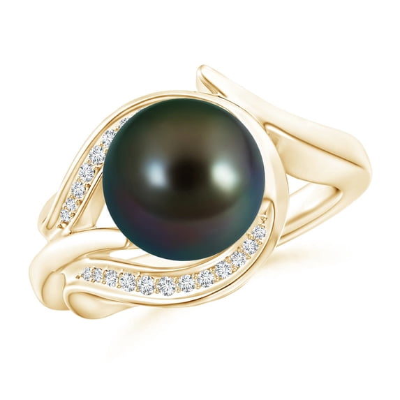 ANGARA Tahitian Cultured Pearl and Diamond Loop Ring in 14K Yellow Gold for Women | June Birthstone, Birthday, Anniversary, Jewelry Gift for Women | Pearl Ring