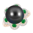 thumbnail image 1 of ANGARA Tahitian Cultured Pearl Floral Ring with Emeralds in 14K Rose Gold for Women | June Birthstone, Birthday, Anniversary, Jewelry Gift for Women | Pearl Ring, 1 of 9