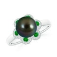 thumbnail image 1 of ANGARA Tahitian Cultured Pearl Floral Ring with Emeralds in 14K White Gold for Women | June Birthstone, Birthday, Anniversary, Jewelry Gift for Women | Pearl Ring, 1 of 9