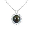 thumbnail image 1 of ANGARA Tahitian Cultured Pearl Halo V-Bale Pendant in 14K White Gold for Women | June Birthstone, Birthday, Anniversary, Jewelry Gift for Women | Pearl Necklace, 1 of 7