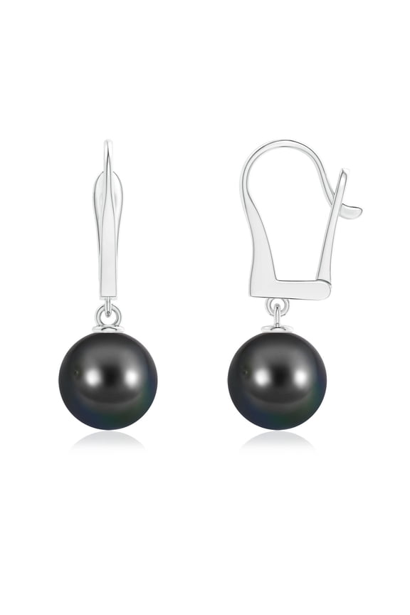 Tahitian Cultured Pearl Leverback Dangle Earrings for Women in 14K White Gold (Stone Grade: AA-Better, 9mm) June Birthstone Jewelry Gift for Her Birthday, Anniversary, Wedding