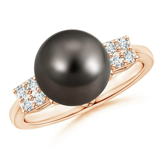 ANGARA Tahitian Cultured Pearl Ring with Cluster Diamonds in 14K Rose Gold for Women | June Birthstone, Birthday, Anniversary, Jewelry Gift for Women | Natural Pearl Ring