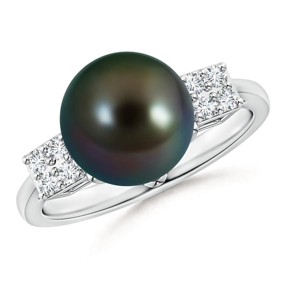 ANGARA Tahitian Cultured Pearl Ring with Cluster Diamonds in 14K White Gold for Women | June Birthstone, Birthday, Anniversary, Jewelry Gift for Women | Pearl Ring