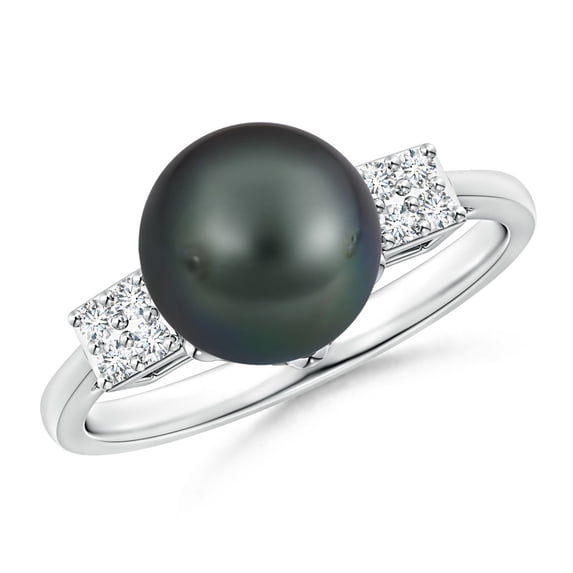 ANGARA Tahitian Cultured Pearl Ring with Cluster Diamonds in 14K White Gold for Women | June Birthstone, Birthday, Anniversary, Jewelry Gift for Women | Pearl Ring