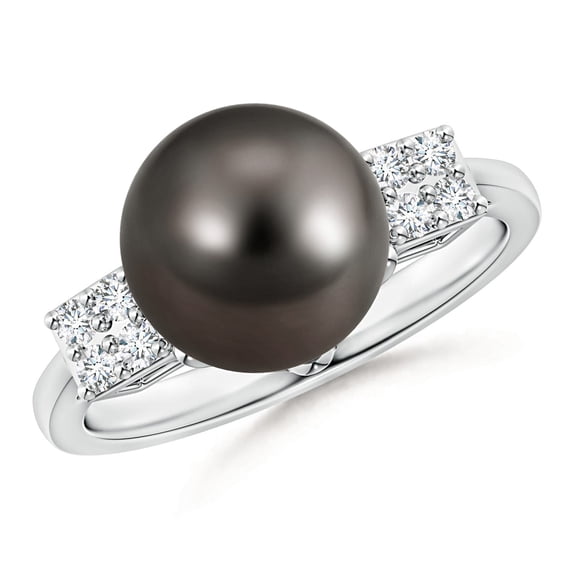 ANGARA Tahitian Cultured Pearl Ring with Cluster Diamonds in 14K White Gold for Women | June Birthstone, Birthday, Anniversary, Jewelry Gift for Women | Pearl Ring