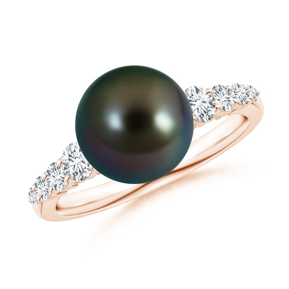ANGARA Tahitian Cultured Pearl Ring with Graduated Diamonds in 14K Rose Gold for Women | June Birthstone, Birthday, Anniversary, Jewelry Gift for Women | Pearl Ring