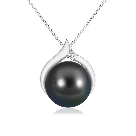 ANGARA Tahitian Cultured Pearl Solitaire Pendant with Diamond in 925 Sterling Silver for Women | June Birthstone, Birthday, Anniversary, Jewelry Gift for Women | Pearl Necklace