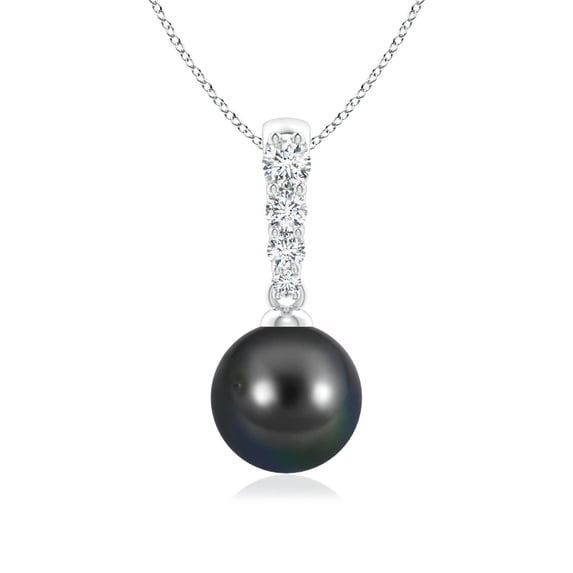 ANGARA Tahitian Cultured Pearl Solitaire Pendant with Diamonds in 14K White Gold for Women | June Birthstone, Birthday, Anniversary, Jewelry Gift for Women | Pearl Necklace