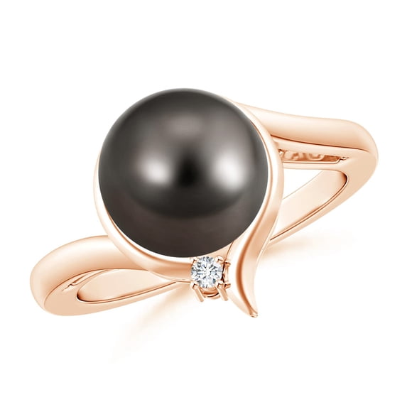 ANGARA Tahitian Cultured Pearl Solitaire Ring with Diamond in 14K Rose Gold for Women | June Birthstone, Birthday, Anniversary, Jewelry Gift for Women | Pearl Ring