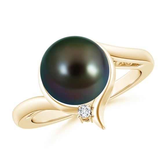 ANGARA Tahitian Cultured Pearl Solitaire Ring with Diamond in 14K Yellow Gold for Women | June Birthstone, Birthday, Anniversary, Jewelry Gift for Women | Pearl Ring