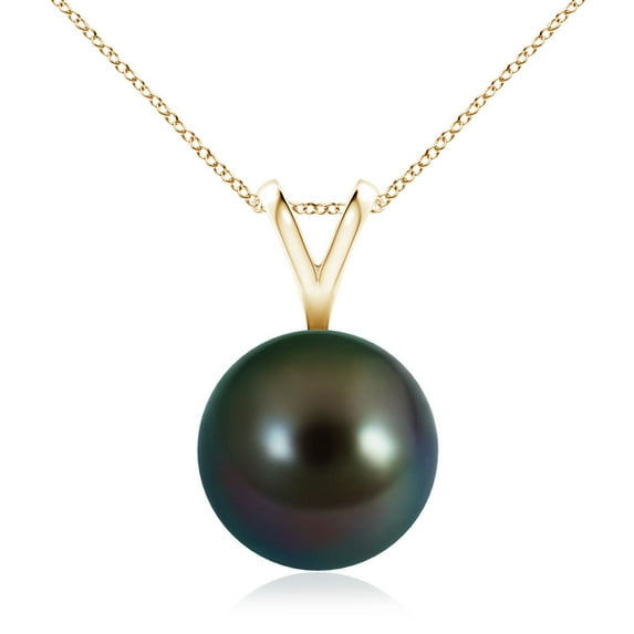 ANGARA Tahitian Cultured Pearl Solitaire V-Bale Pendant in 14K Yellow Gold for Women | June Birthstone, Birthday, Anniversary, Jewelry Gift for Women | Pearl Necklace