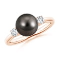 thumbnail image 1 of ANGARA Tahitian Cultured Pearl Three Stone Ring with Diamonds in 14K Rose Gold for Women | June Birthstone, Birthday, Anniversary, Jewelry Gift for Women | Pearl Ring, 1 of 9
