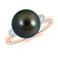 thumbnail image 1 of ANGARA Tahitian Cultured Pearl Three Stone Ring with Diamonds in 14K Rose Gold for Women | June Birthstone, Birthday, Anniversary, Jewelry Gift for Women | Pearl Ring, 1 of 9