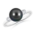 thumbnail image 1 of ANGARA Tahitian Cultured Pearl Three Stone Ring with Diamonds in 14K White Gold for Women | June Birthstone, Birthday, Anniversary, Jewelry Gift for Women | Pearl Ring, 1 of 9